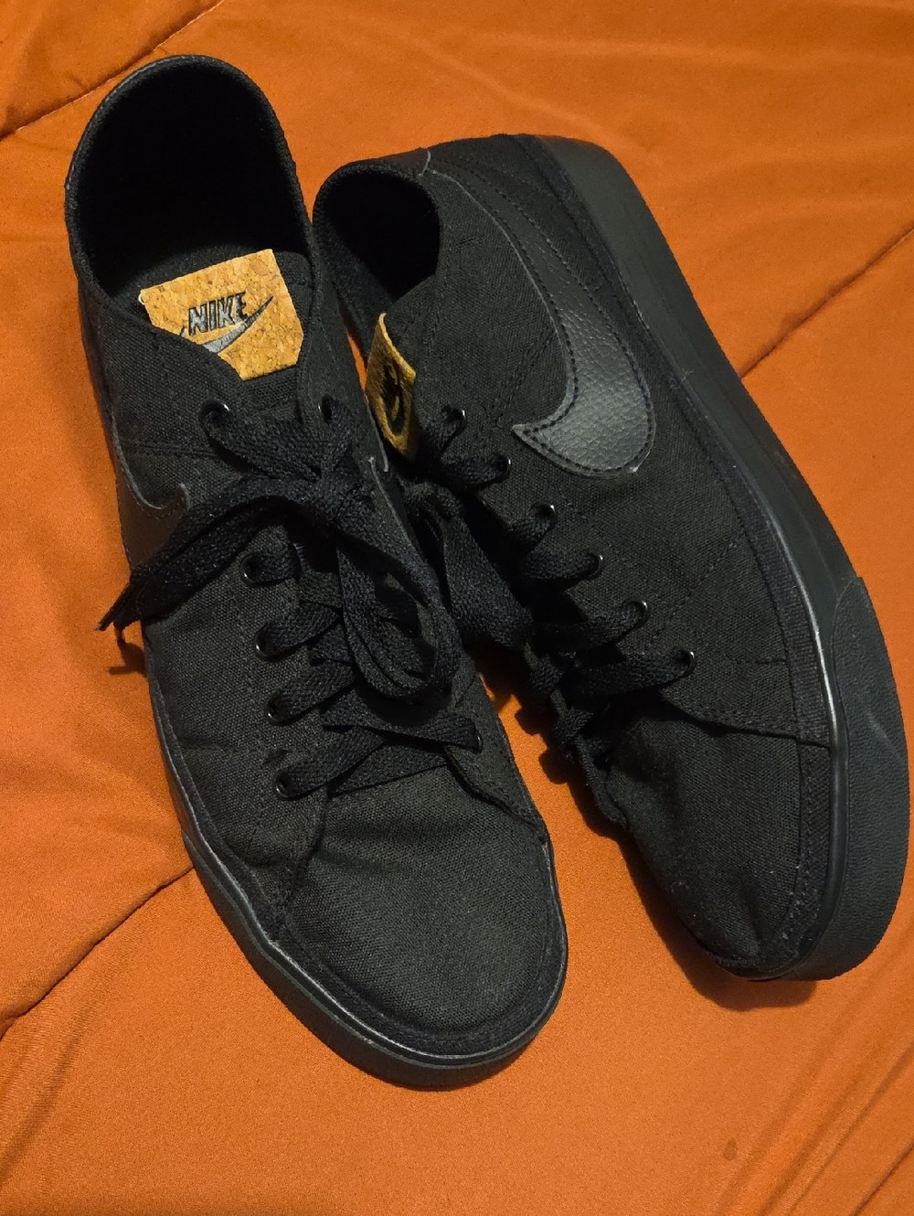 Nike Black Low-Top Canvas Sneakers with Tan Tongue Patch